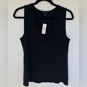 Ann Taylor Factory Black Sleeveless V-Neck Top with Eyelet Neckline- Medium NWT